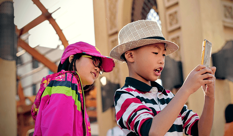 Kids using samrtphone