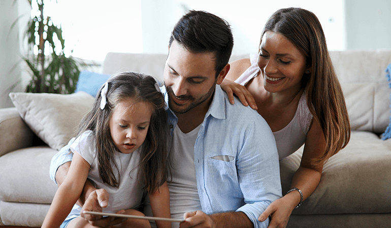Family using technology together